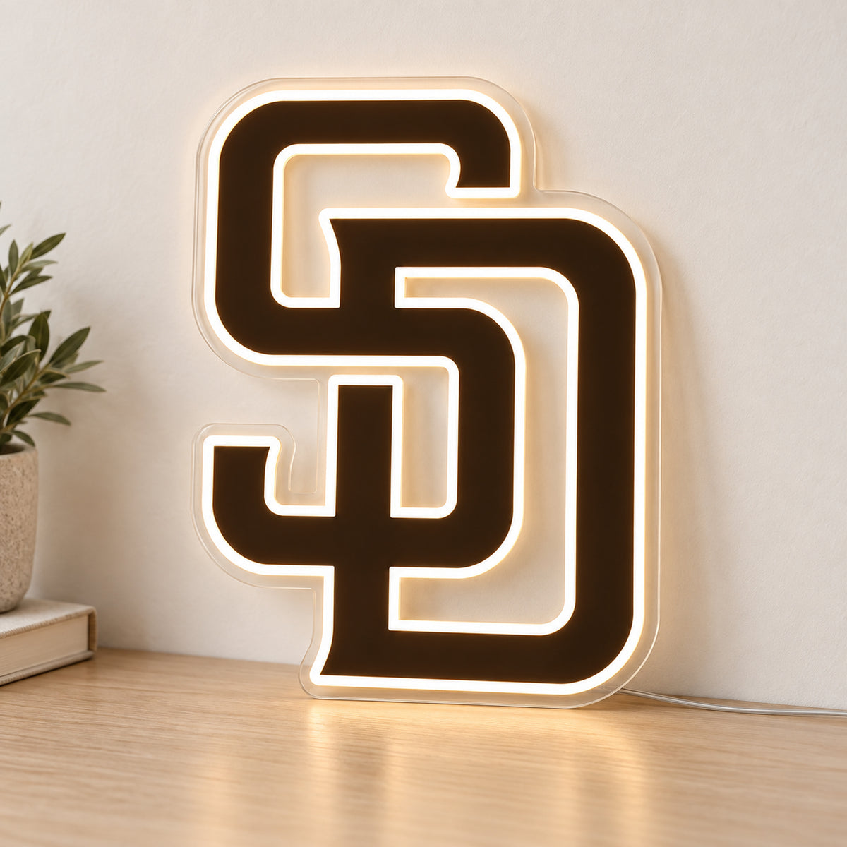 San Diego Padres LED Neon Sign, featuring team logo displayed on a light background.