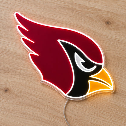 Arizona Cardinals LED Neon Sign, featuring team logo displayed on a wooden surface.