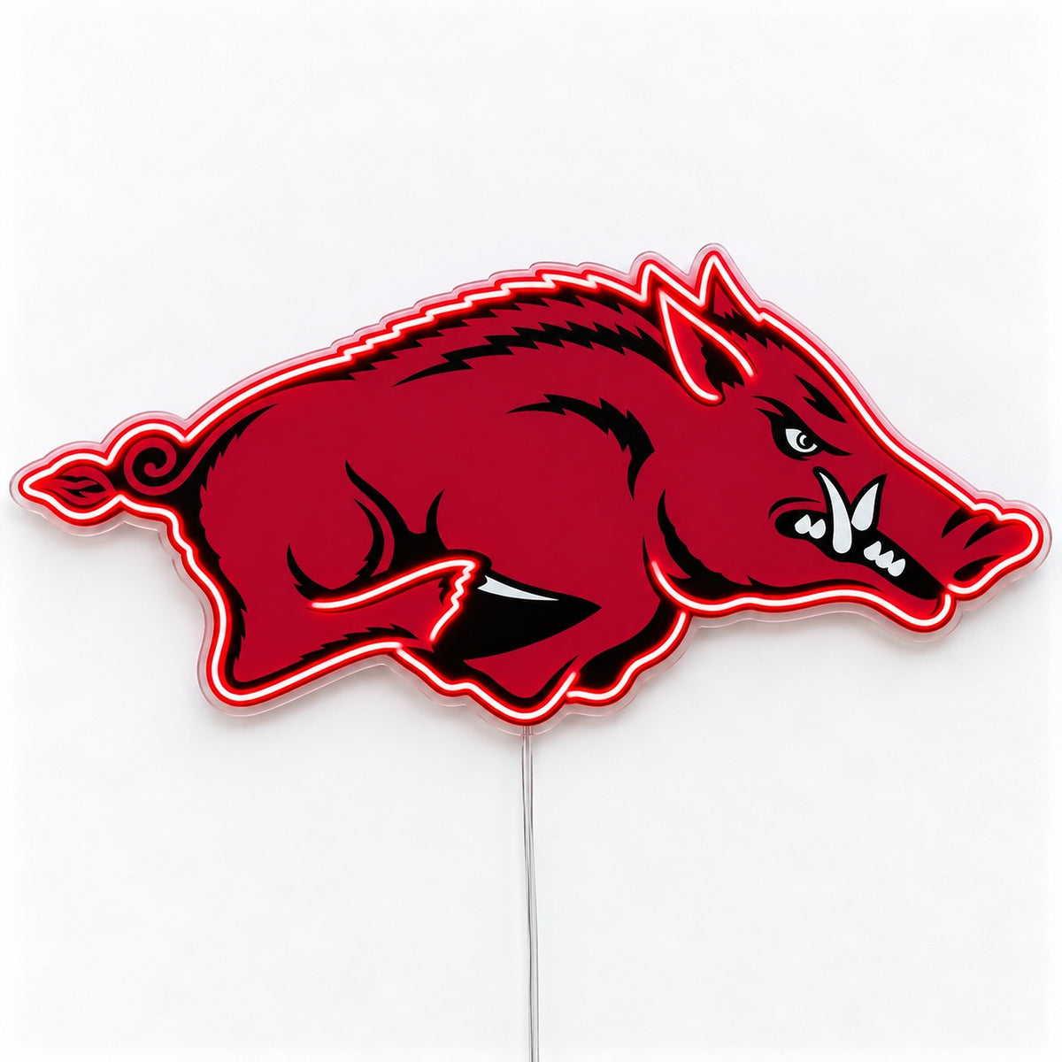 Arkansas Razorbacks LED Neon Sign, featuring team logo displayed on a light background.