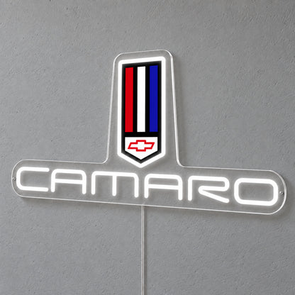 Camaro LED Neon Sign, featuring vehicle-brand emblem displayed on a light background.