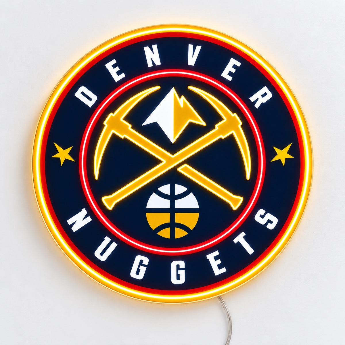 Denver Nuggets LED Neon Sign, featuring illuminated team logo on a light background.