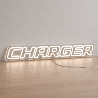Dodge Charger LED Neon Sign, featuring illuminated vehicle logo on a light background.