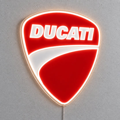 Ducati LED Neon Sign, featuring illuminated vehicle logo on a light background.