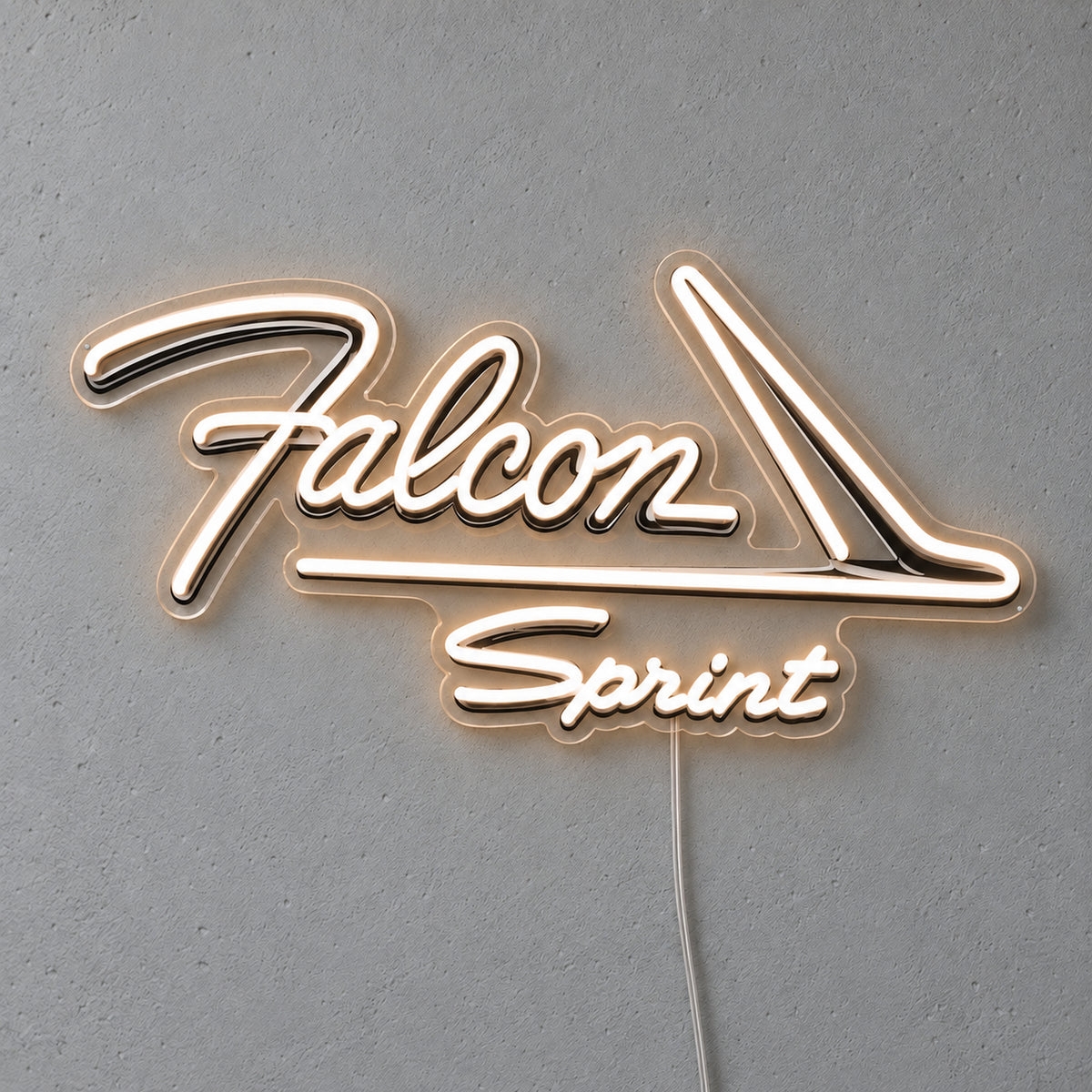 Ford Falcon Sprint LED Neon Sign, featuring illuminated vehicle logo on a light background.