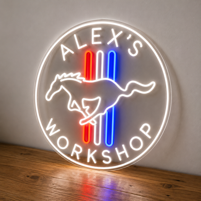 Ford Tribar custom garage text LED neon sign for a man cave or workshop