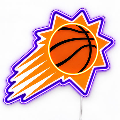 Phoenix Suns LED Neon Sign, featuring illuminated team logo on a light background.