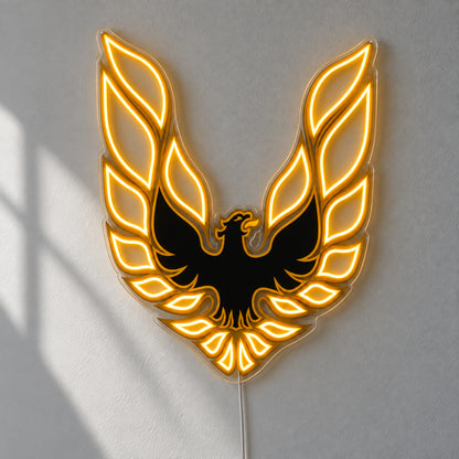 Pontiac Firebird LED Neon Sign, featuring illuminated vehicle logo on a light background.
