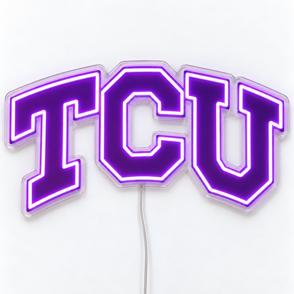 TCU Horned Frogs LED Neon Sign, featuring team logo displayed on a light background.