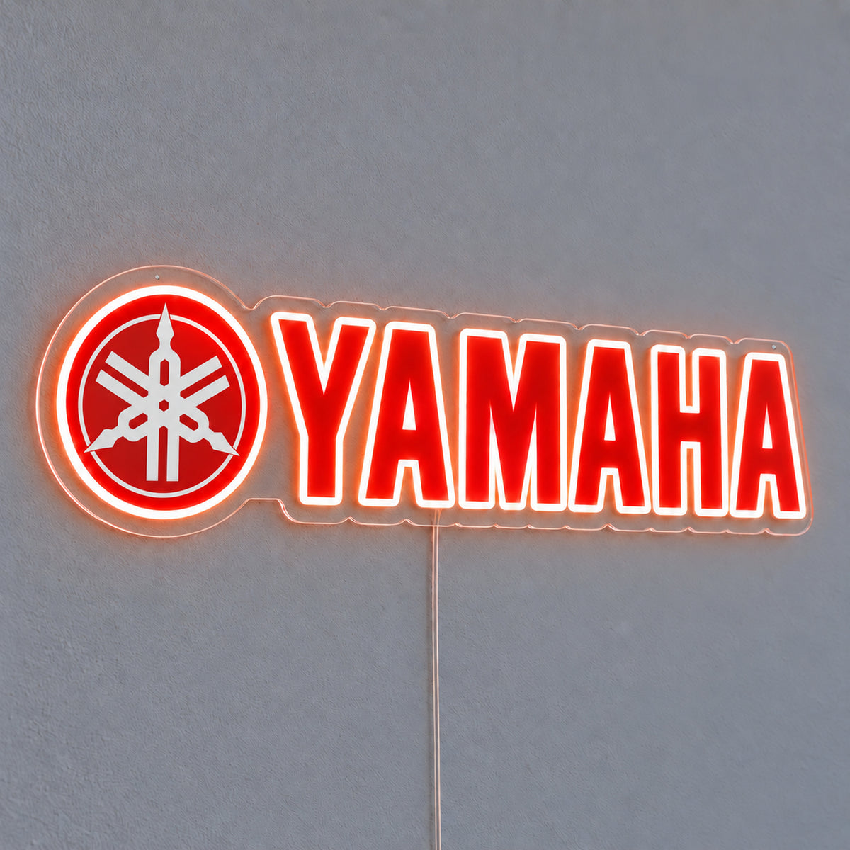 Yamaha (Emblem Logo) LED Neon Sign, featuring illuminated vehicle logo on a light background.