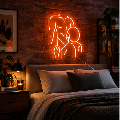 Gay Pride Two Men Neon Sign glowing in a modern bedroom