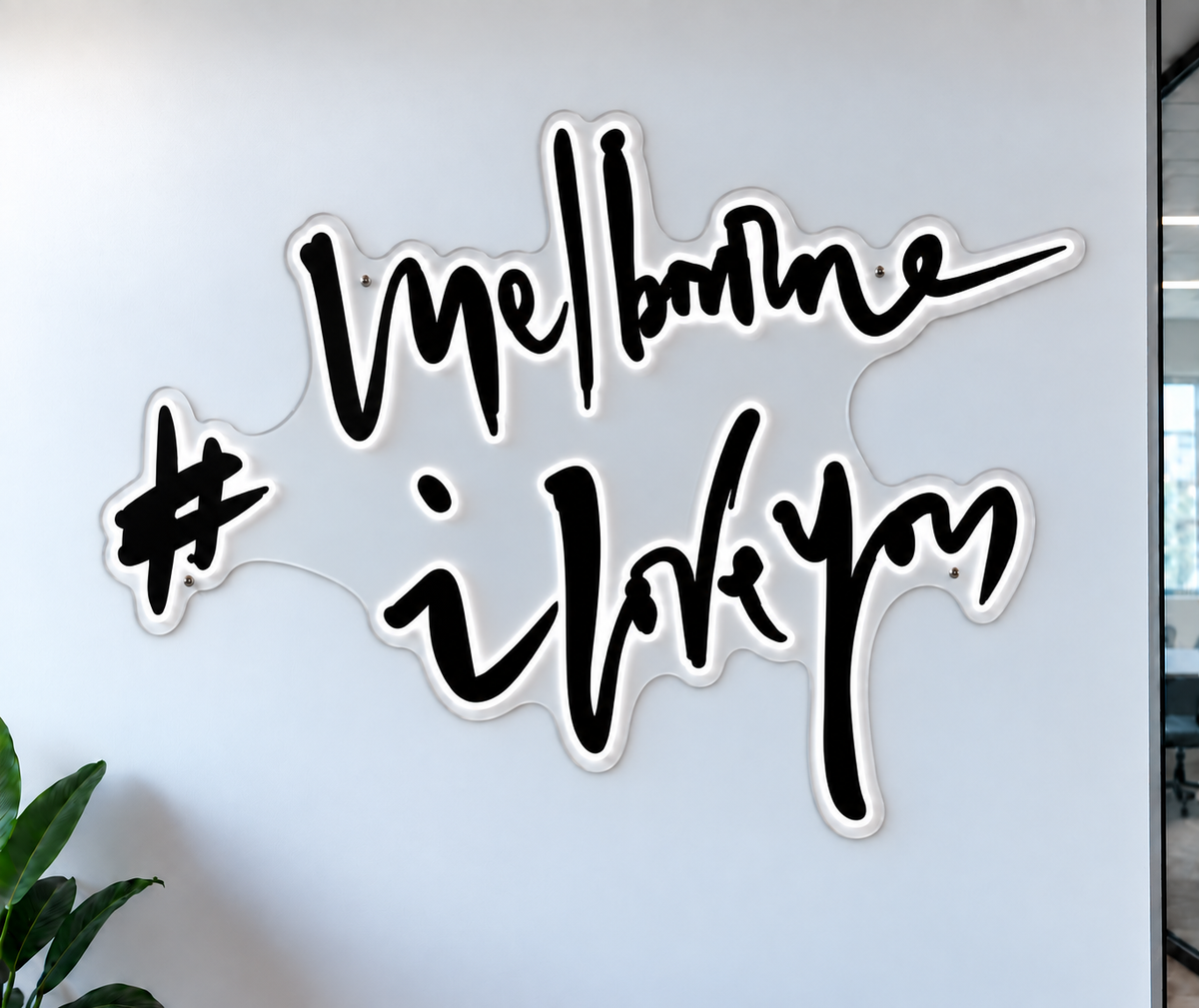 Melbourne Victory script logo with white illuminated edging, shown as custom sign inspiration for Fitzroy.