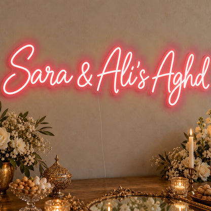 Personalised Aghd Neon Sign in red LED neon on clear acrylic, angled view